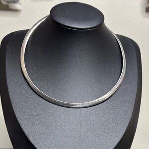 Herringbone Omega Elegant Silver Tone Choker Necklace